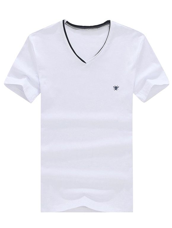 Casual V-Neck Solid Color Short Sleeve Men's T-Shirt - Blanc XL