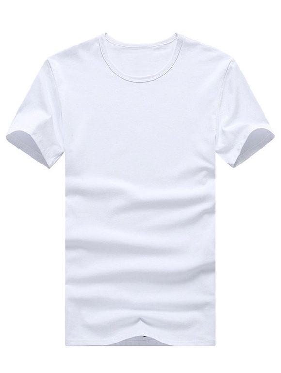 Solid Color Round Neck Plus Size Short Sleeve Men's T-Shirt - Blanc XL