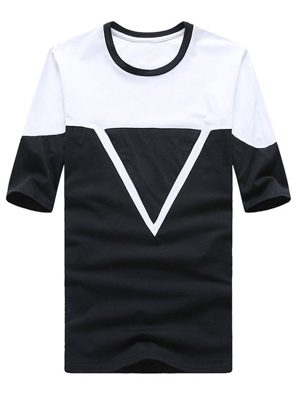 Geometric Print Spliced Design Round Neck Plus Size Short Sleeve Men's T-Shirt - Blanc 2XL