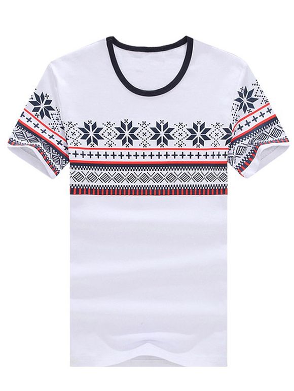 Col rond de Noël géométrique imprimé à manches courtes T-shirt pour les hommes - Blanc M