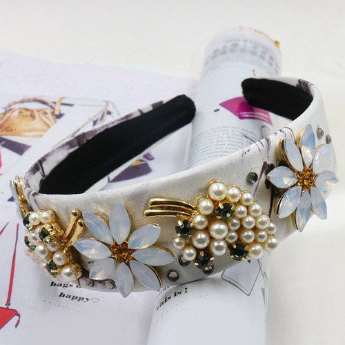Elegant Faux Crystal Pearl Decorated Flower Leaf Hairband For Women - multicolore 