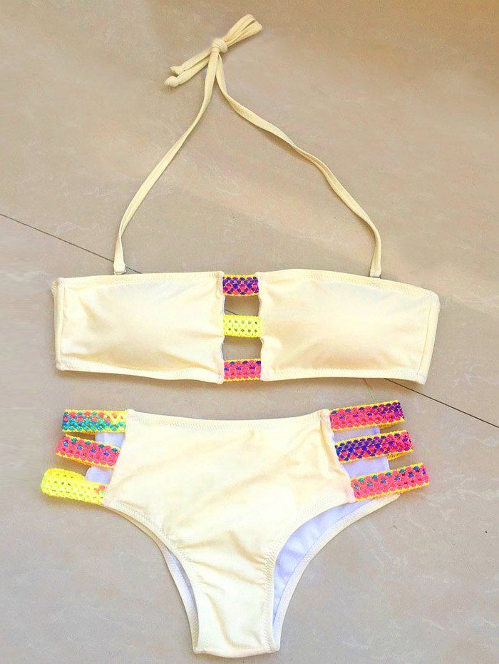 

Alluring Bandage Design Halter Women's Bikini Set, Off-white