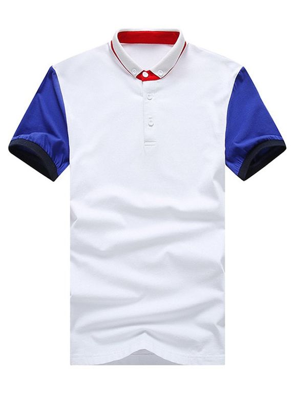 Color Block Splicing plus Collar Size Turn-Down à manches courtes hommes  's Polo T-Shirt - Blanc XL