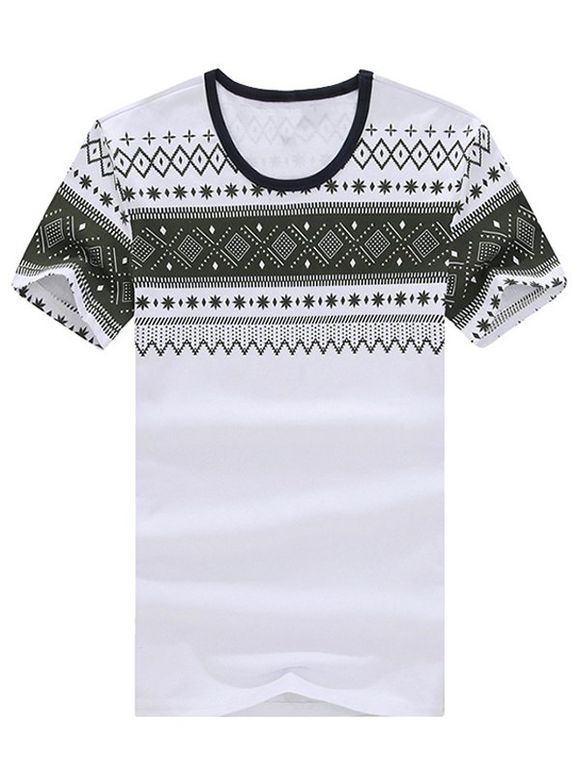 Trendy Round Neck Geometric Printed Short Sleeve Men's T-Shirt - Blanc 2XL