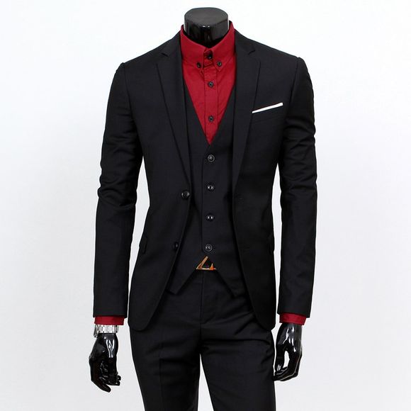 Causalité style revers Color Block poche de poitrine costumes Slim Fit blazer à manches longues pour homme (Blazer + pantalon) - Noir L