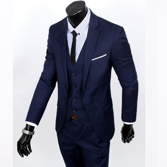 Causalité style revers Color Block poche de poitrine costumes Slim Fit blazer à manches longues pour homme (Blazer + pantalon) - Cadetblue M