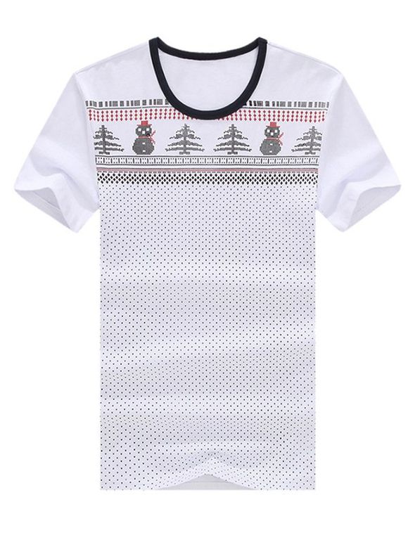 T-shirt à la mode Motif col rond manches courtes hommes de Noël  's - Blanc XL
