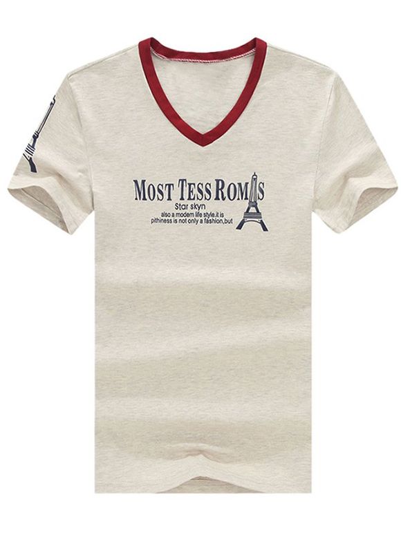 T-shirt à encolure en V Trendy Lettre Et Tour Imprimé à manches courtes pour les hommes - Gris 3XL