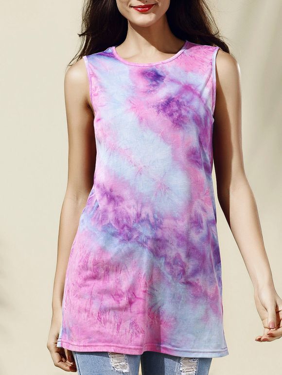 Tank Dress Chic Tie Dye Jewel Neck pour les femmes - multicolore L