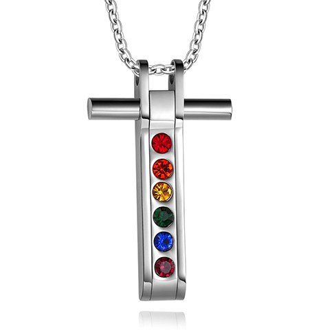 Collier avec pendentif en cristal unisexe Croix Coloré Faux - Argent 