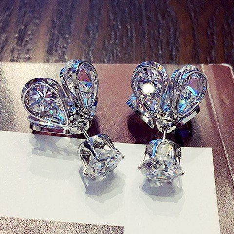 Paire de élégante Double-Headed Faux oreilles en cristal Stud Firefly pour les femmes - Argent 