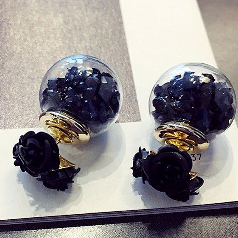 

Faux Crystal Double End Flower Ball Stud Earrings, Black