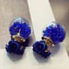 Paire de élégante Double-End Faux Boule Fleur Cristal Boucles d'oreilles pour les femmes - Bleu Saphir 