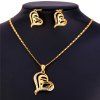 Stylish Rhinestone Hollow Out Heart Pendant Men's Necklace and Earrings - d'or 