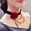 Layered Chain Tassel Choker Rose Necklace - RED 