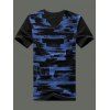 Plus Size Men's V-Neck Woven Splashed-Ink Pattern Short Sleeve T-Shirt - Bleu 2XL
