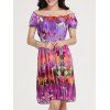 Women's Trendy Floral Print Scoop Neck Short Sleeve Dress - Violet ONE SIZE(FIT SIZE XS TO M)