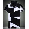 T-shirt Polo Homme Contrastante Grande Taille à Manches Courtes à Col Rabattu - Noir 4XL