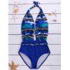 Fashionable Halter Leopard Print Spliced Backless Women's Swimwear - BLUE L