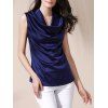 Graceful Women's Cowl Neck Solid Color Sleeveless Blouse - Bleu profond L