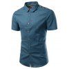 Solide Couleur col rabattu Stripe Splicing design à manches courtes hommes s ' shirt - Bleu Toile de Jean S
