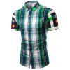 Color Block Plaid design col rabattu manches courtes hommes s ' shirt - Vert S