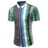 Color Block Splicing Stripe Turn-Down Collar Short Sleeve Men's Shirt - Vert S