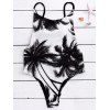 Backless Coconut Tree Print Swimwear - WHITE/BLACK L