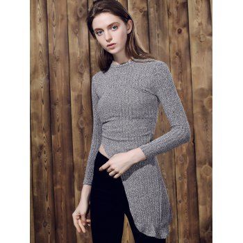 

Chic Women's Stand Collar Long Sleeve Irregular Sweater, Gray