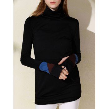 

Attractive Turtleneck Long Sleeve Sheathy Pullover Sweatshirt For Women, Black