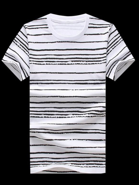 De plus T-shirt Taille col rond à rayures imprimé à manches courtes hommes s ' - Noir 2XL