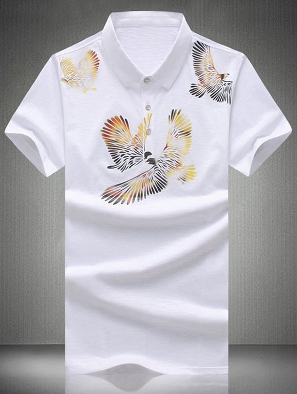 Plus Size Turn-Down Collar Eagles Imprimer Polo T-shirt de manches courtes hommes - Blanc L