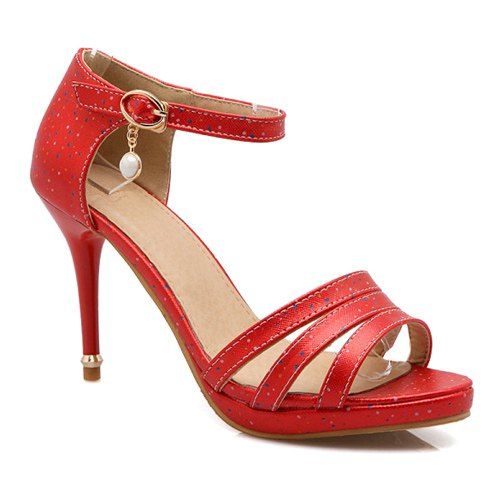 Trendy Ankle Strap and Pendant Design Women's Sandals - Rouge 37