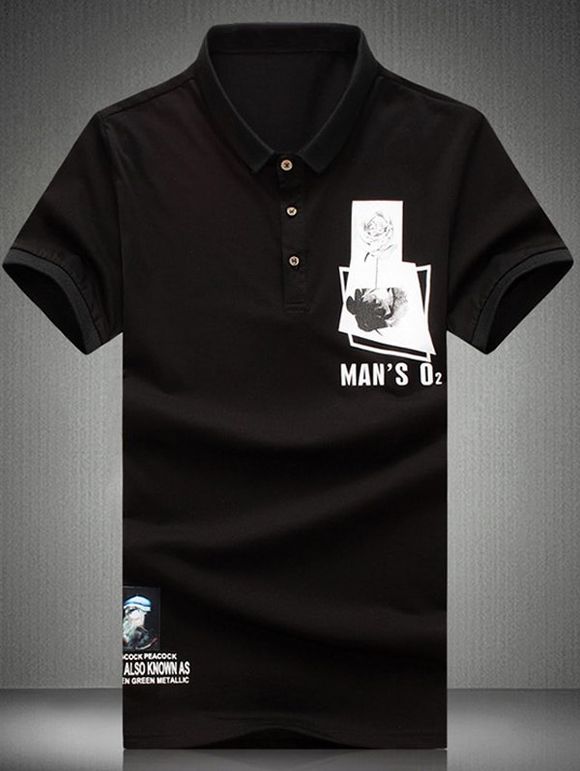 De plus Polo T-Shirt taille Turn-Down Collar Rose Imprimé à manches courtes hommes s ' - Noir 3XL