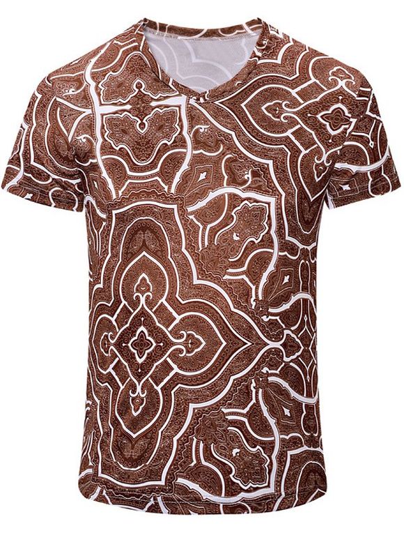 Casual Figure géométrique Imprimé Men  's manches courtes T-shirt - marron foncé 3XL