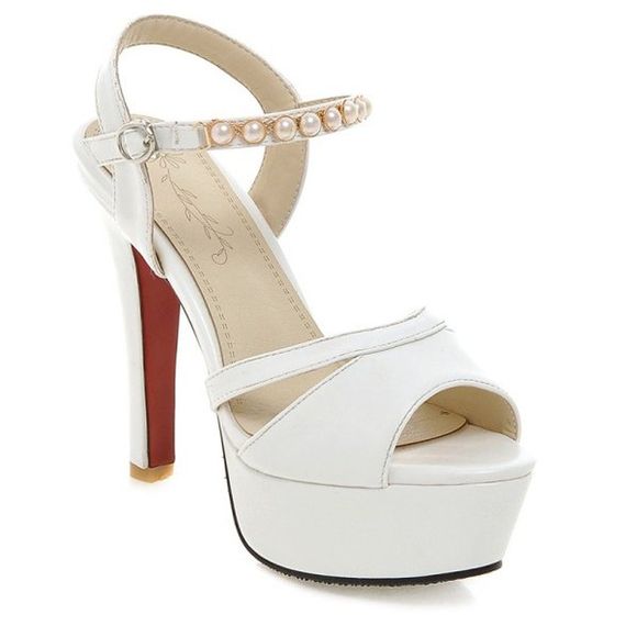 Trendy Platform and Beading Design Women's Sandals - Blanc 36