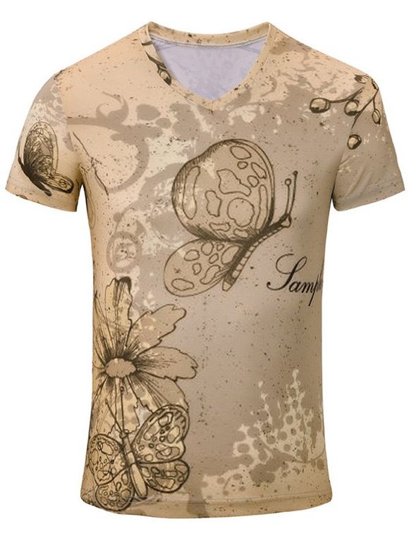 Papillon Casual Flower Printed Men  's manches courtes T-shirt - Complexion M