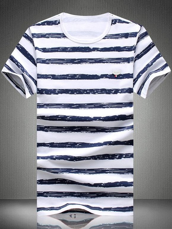 Plus Size col rond à rayures Imprimer T-shirt de manches courtes hommes - Bleu 2XL