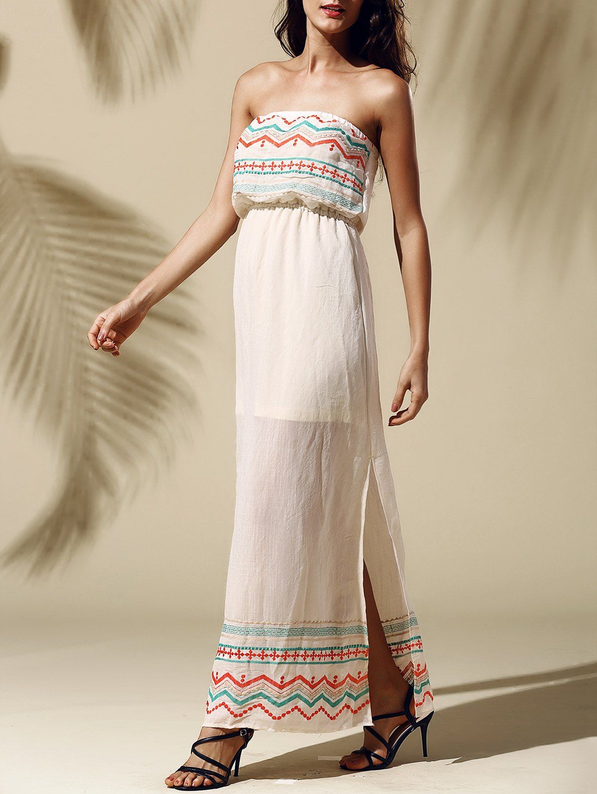 

Ethinic Style Strapless Printed Women' Maxi Dress, Yellowish pink