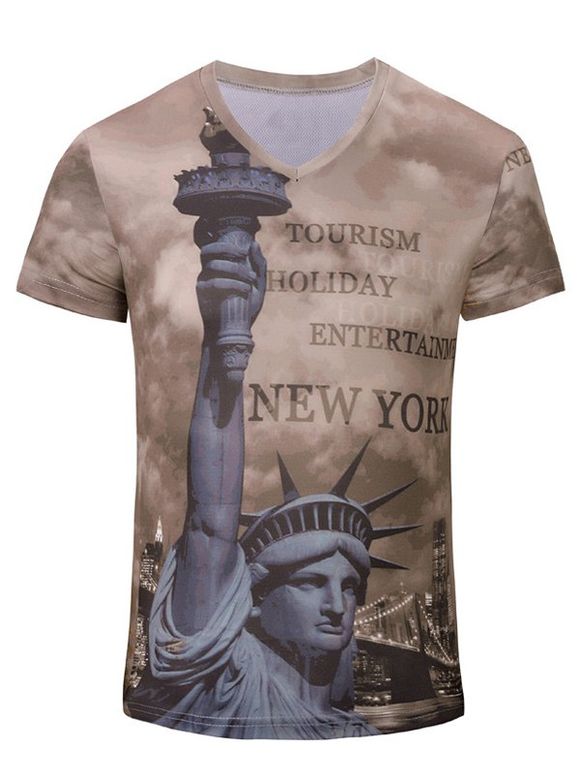 Casual manches courtes Statue de la Liberté 3D T-shirt imprimé pour les hommes - marron foncé S