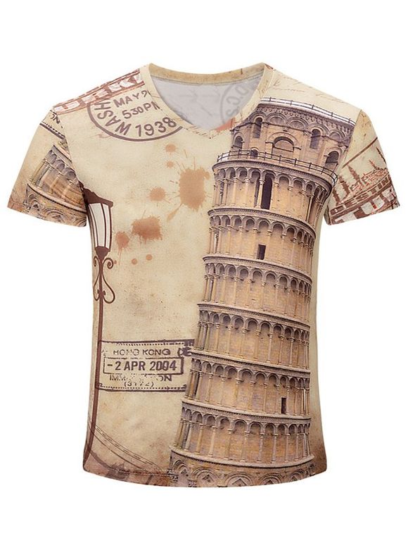 s 'Trendy Hommes  3D Tour penchée de Pise T-shirt imprimé à manches courtes - Terreux S