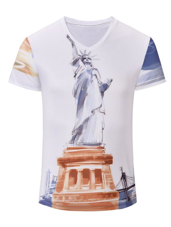 Les hommes à la mode Statue  's de la Liberté Imprimé à manches courtes T-shirt - Blanc S