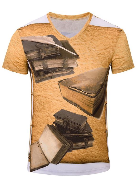 s 'Trendy Hommes  3D Livre Imprimé manches courtes T-shirt - Terreux S