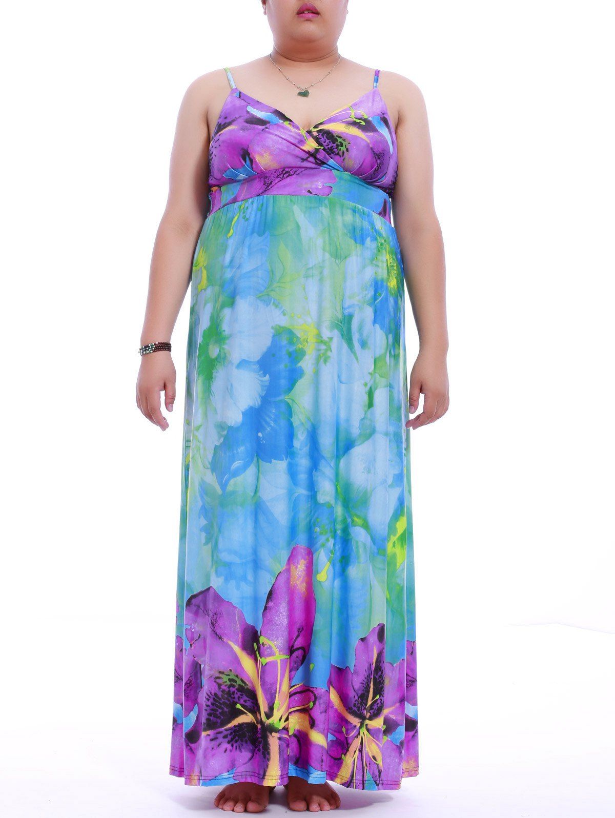 Summer Plus Size Dress Floral Print Spaghetti Strap Half Sleeves Beach Dresses For Women