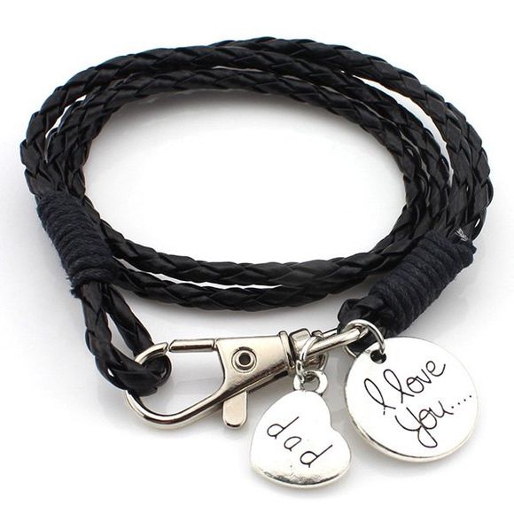 PU Porte-clés en cuir ronde en maille Wrap Bracelet - Noir 