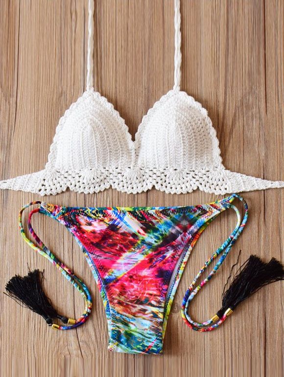 Ensemble de bikini coloré en mousseline de soie aux femmes de charme - Blanc S