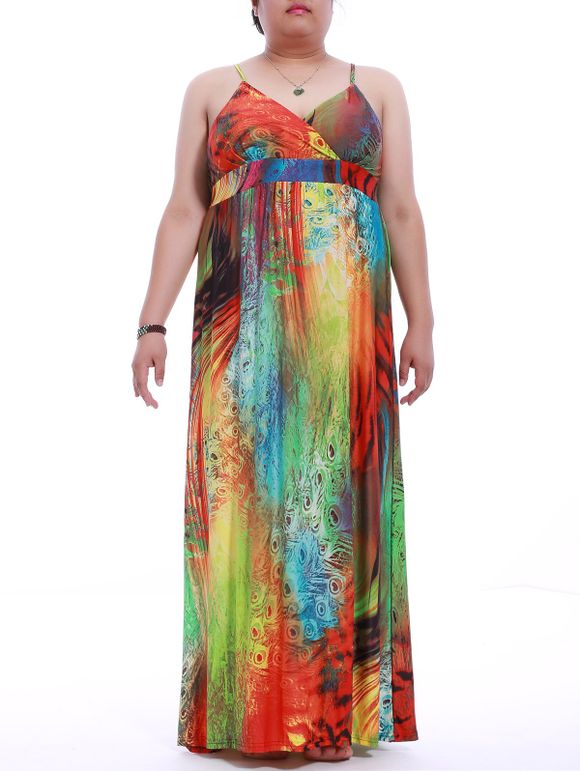 Trendy Plus Size Spaghetti Strap Backless Robe imprimée pour les femmes - multicolore XL