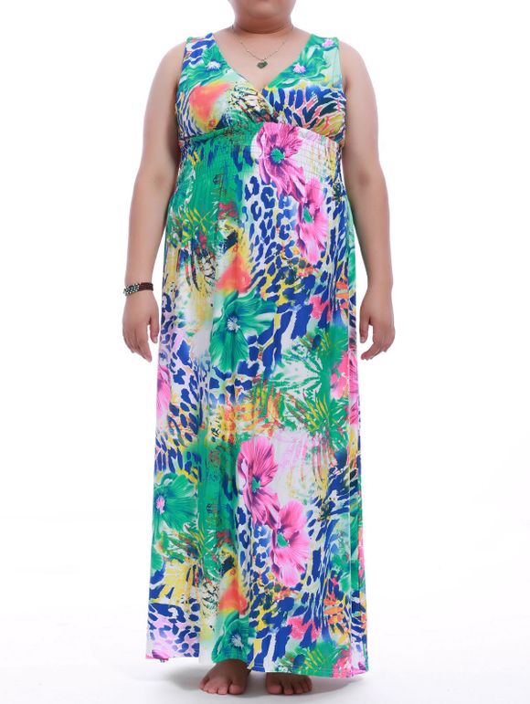 Plus Size V-Neck Floral Maxi Dress Imprimer - multicolore XL