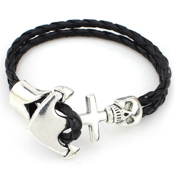 Casual Anchor The Skull Man PU cuir tricoté Bracelet - Noir 