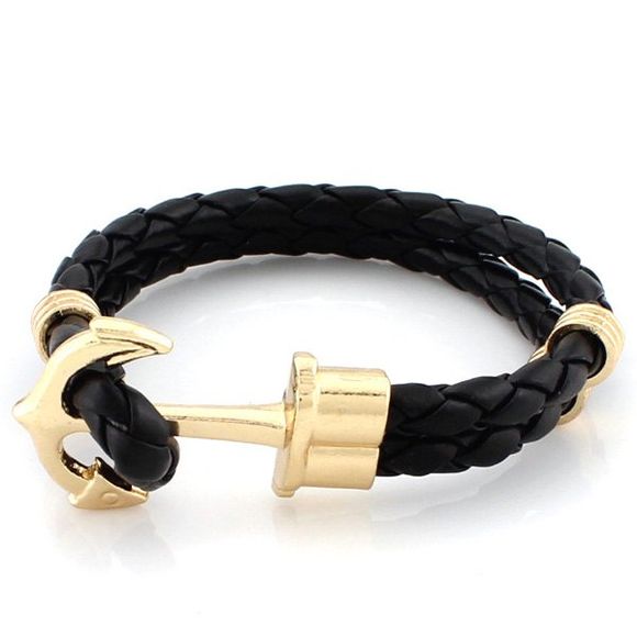 Braid Bracelet Layered Anchor PU cuir - Noir 